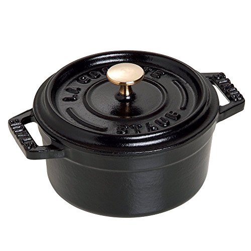 STAUB Mini Cocotte, rund mit Deckel 10 cm, 0,25 L, induktionsgeeignet, mit mattschwarzer Emaillierung im Inneren des Topfes, Schwarz von STAUB