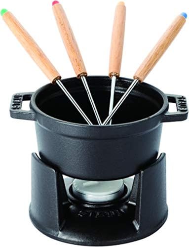 STAUB Fondueset klein inkl. 4 Fonduegabeln, 10 cm, 0,25 l, Gusseisen, Induktionsgeeignet, Schwarz von STAUB
