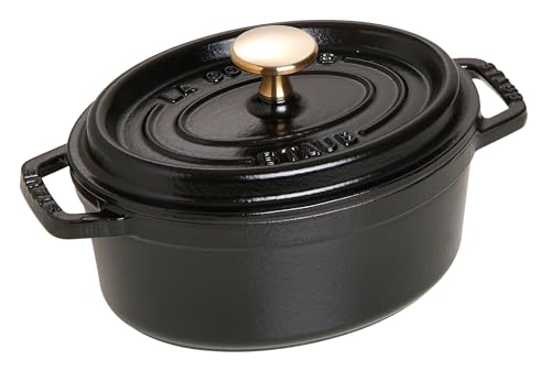 STAUB Gusseisen Bräter/Cocotte, Oval 17 cm, 1 L, Aromaregen Funktion, Für alle Herdarten geeignet, Schwarz von STAUB