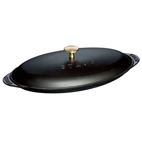 STAUB Ofenform/Servierplatte/Auflaufform mit Deckel, oval, 31 cm, 0,7 l, aus Gusseisen, Für alle Herdarten inkl. Induktion & Backofen inkl. Induktion & Backofen, Schwarz von STAUB