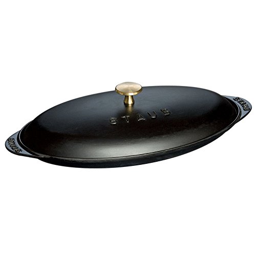 STAUB Ofenform/Servierplatte/Auflaufform mit Deckel, oval, 31 cm, 0,7 l, aus Gusseisen, Für alle Herdarten inkl. Induktion & Backofen inkl. Induktion & Backofen, Schwarz von STAUB
