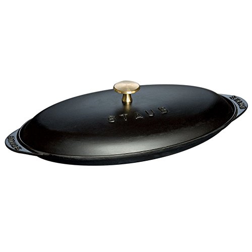 STAUB Ofenform/Servierplatte/Auflaufform mit Deckel, oval, 31 cm, 0,7 l, aus Gusseisen, für alle Herdarten, Schwarz von STAUB