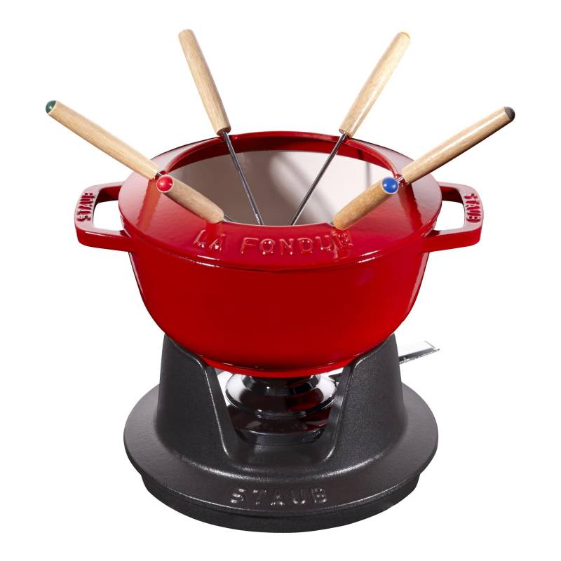 Staub Specialities Fondue Set, 18cm, kirschrot innen cremefarben 18 cm, Kirsch-Rot von Staub