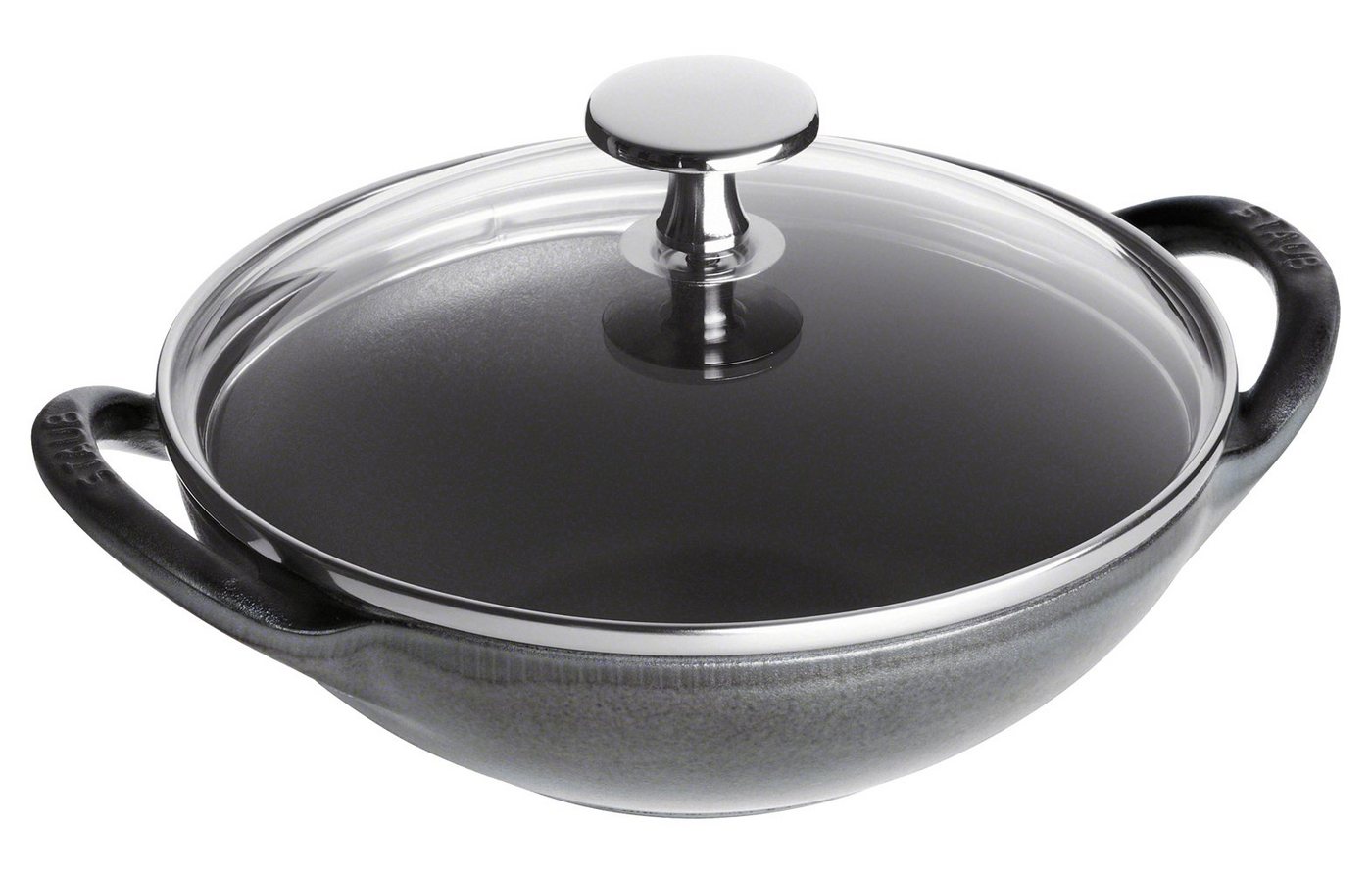 Staub Wok Staub Wok mit Glassdeckel, 30 cm rund Gusseisen Graphit-Grau von Staub