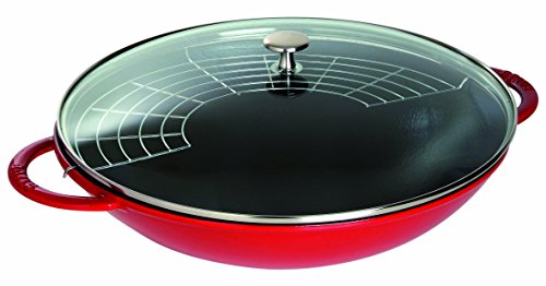 STAUB Gusseisen Wok, Inkl. Glasdeckel und herausnehmbaren Gittereinsatz, Induktionsgeeignet, Ø 37 cm, 5,7 L, kirschrot von STAUB