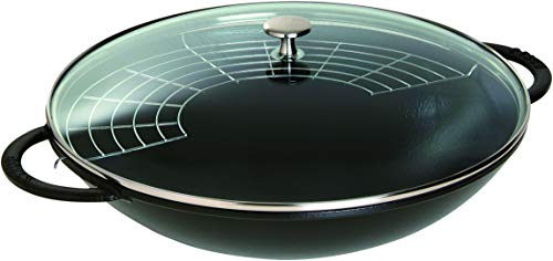 STAUB Gusseisen Wok, Inkl. Glasdeckel und herausnehmbaren Gittereinsatz, Induktionsgeeignet, Ø 37 cm, 5,7 L, schwarz von STAUB