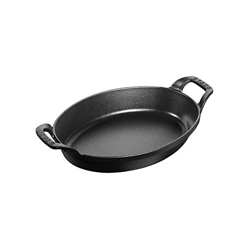 STAUB Ofenform/Servierplatte/Auflaufform, oval mit 2 Griffen, 21 cm, 0,7 L, Gusseisen, Für alle Herdarten inkl. Induktion & Backofen, stapelbar, Schwarz von STAUB