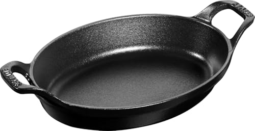 STAUB Ofenform/Servierplatte/Auflaufform, oval mit 2 Griffen, 28 cm, 1,6 L, Gusseisen, Für alle Herdarten inkl. Induktion & Backofen, stapelbar, Schwarz von STAUB