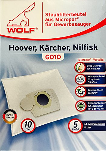 5 Staubsaugerbeutel Wolf G010 10 Liter Gerbesauger oder Industriesauger kompatibel zu Swirl UNI10 von Staubbeutel-Profi® von Staubbeutel-Profi