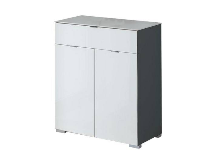 Staud Möbel Media Beimöbel Kommode 2-türig mit 1 Schubkasten Korpus und Platte Dekor Front vollverglast Farbusführung wählbar optional mit Glasplatte von Staud