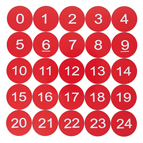 Kunststoff-Nummernschilder, nummeriert, ohne Loch, rund, 0-50, Rot von StayMax