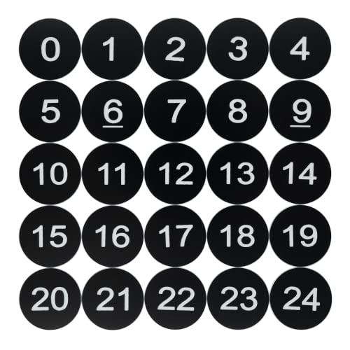 StayMax Nummernscheiben aus Kunststoff Nummernschilder Gravierte Nummernschilder ohne Loch rund 0-100, schwarz von StayMax