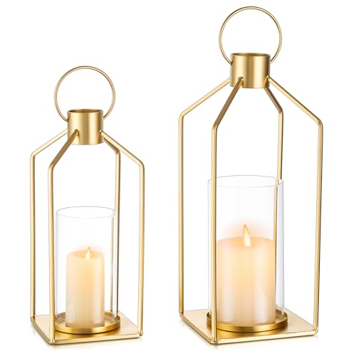 Staymoment Kerzenhalter Laterne Gold mit Glaszylingder: 2er Set Kerzenständer Stumpenkerzen Windlicht Tischdeko Deko modern für Hochzeit Wohnzimmer Schrank von Staymoment