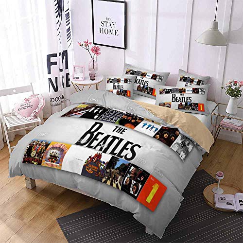 60 Langstapelige Bettbezug 3-teiliges Set, The Beatles Aus Reiner Baumwolle Und Satin Farblich Passend (135 x 200 cm,Musik 03) von Ste-X