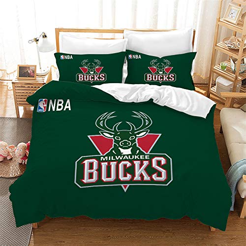 Bett Set Basketball Team Multicolor Bettbezug Kissenbezüge Gebürsteter Stoff Bettwäsche Bettdecke Bettwäsche Set (135 x 200 cm,Milwaukee Bucks) von Ste-X