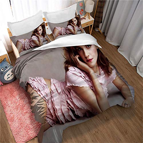 Bettbezug Set 3 Stück Wende Emma Watson Bettwäsche Quilt Mit Reißverschluss Krawatten Ultra Soft Mikrofaser (135 x 200 cm,Bild 01) von Ste-X