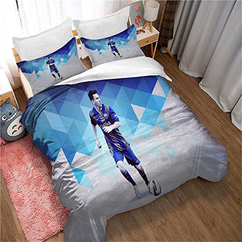 Bettbezug-Set 3-teilige Reversible Lionel Messi-Bettdecke Mit Reißverschlüssen Ultraweiche Mikrofaser (135 x 200 cm,Stil 01) von Ste-X