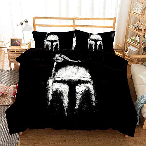 Bettbezug-Set Mandalorian Star Wars 3-teiliges Weiches Und Atmungsaktives Weißes Bettwäsche-Set ? 1 Bettbezug Mit Reißverschluss + 2 Kissenbezüge 80 X 80 (135x200cm,Kriege 03) von Ste-X