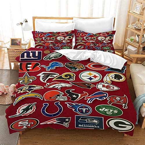 Bettwäsche-Set, Fadendichte 200, Baumwollsatin, Bettbezug Single Size Double Size Und Zwei Kissenbezüge, 75X50cm, Anti-Milbe, NFL-Team, Fußball (135 x 200 cm,Muster 01) von Ste-X