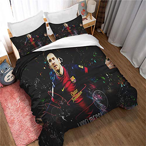 Fußball Lionel Messi Bettbezug Und 2 Kissenbezüge, Bettbezug Bettwäsche Für Kinder, Anti-Milbe, Mit Reißverschluss Für Einfachen Austausch (135 x 200 cm,Stil 06) von Ste-X