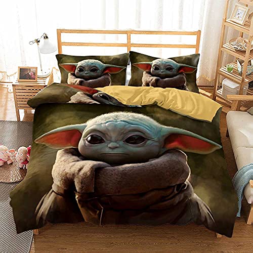 Kinder Bettbezug Set Single Baby YODA Bettwäsche Set Trösterbezug Cartoon Tagesdecke Für Kinder Mit Kissenbezug,Weicher Reißverschluss (200 x 200 cm,NIEDLICH 03) von Ste-X