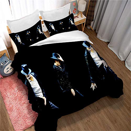 Michael Jackson Bettbezug Und 2 Kissenbezüge, Bettbezug Bettwäsche Für Kinder, Anti-Milbe, Mit Reißverschluss Für Einfachen Austausch (200 x 200 cm,Stil 01) von Ste-X