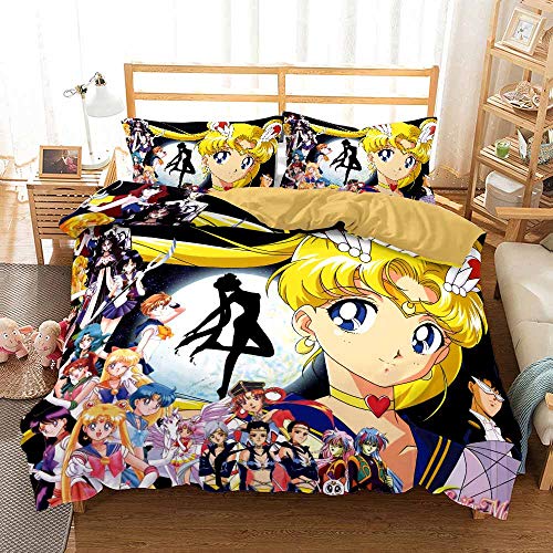 Pflegeleichtes Bettbezug-Set | Doppelbettgröße | Sailor Moon Bettwäsche (135x200cm,Rosa 03) von Ste-X