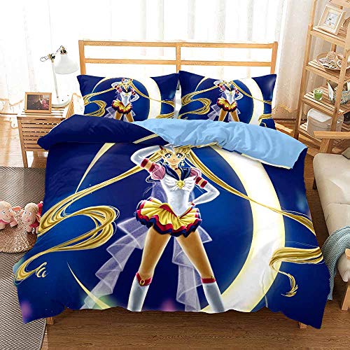 Pflegeleichtes Bettbezug-Set | Doppelbettgröße | Sailor Moon Bettwäsche (220x240cm,Rosa 02) von Ste-X