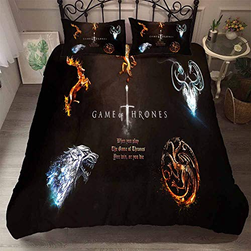 Ste-X 3-teiliges Bettbezug-Set Double Game of Thrones Bedruckte Bettwäsche Bettbezug Mit Reißverschluss Für Mädchen, Ultraweiche Mikrofaser-Bettwäsche (135x200cm,GOT 04) von Ste-X