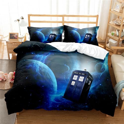 Ste-X 3-teiliges Doctor Who Kinderbettbezug, Bedrucktes Bettwäscheset Mit Reißverschluss, Weißer Wendbarer Kinderbettbezug (200x200cm,DW 04) von Ste-X