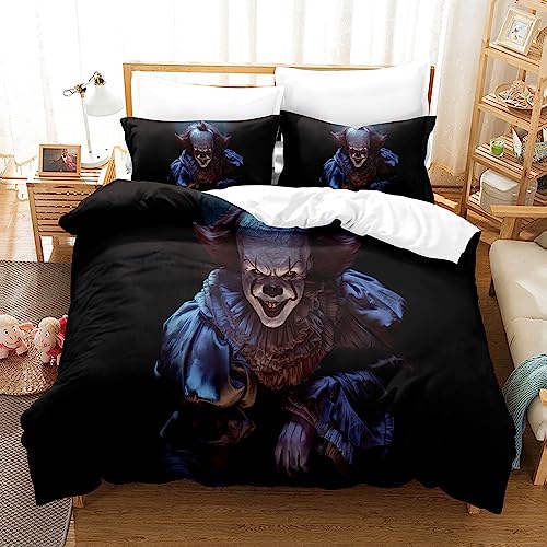 Ste-X Bettbezug Aus ägyptischer Baumwolle Mit Fadenstärke 120, Pennywise-Bettwäscheset Mit Kissenbezügen, Maschinenwaschbar, Metallreißverschluss (200x200cm,IT 06) von Ste-X