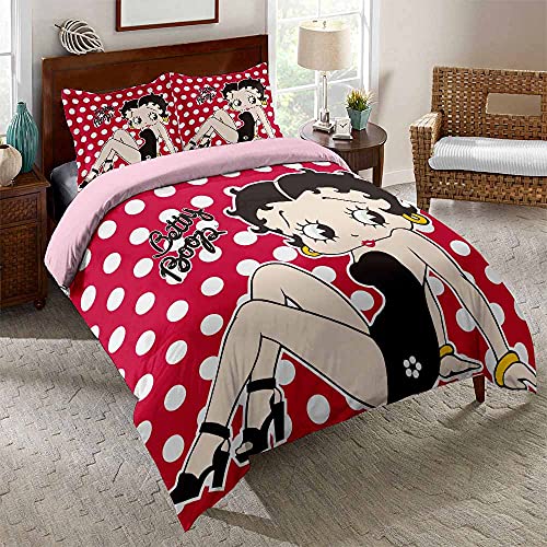 Ste-X Bettwäsche 200 X 200, Betty BOOP Bettbezug-Set Und 2 Kissenbezüge 80 X 80 cm, 3-teiliges Weiches, Flauschiges Bettwäsche-Set Mit Reißverschluss (135x200cm,süß 02) von Ste-X