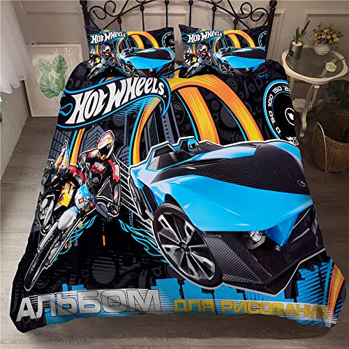 Ste-X Bettwäsche-Set, 135 X 200 cm, Mehrere Größen, Hot Wheels, Sportwagen, Bettbezug, 52% Baumwolle, Weicher, Bequemer Bettbezug + 2 Kissenbezüge, 80 X 80 cm (135x200cm,Rennen 05) von Ste-X