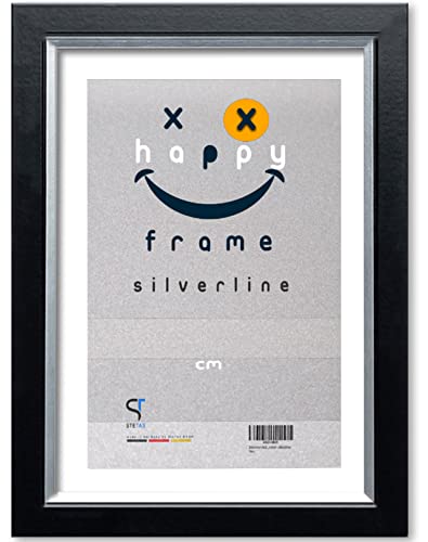 Bilderrahmen 21x30 cm Schwarz mit Silberkante | Happy Frame SILVERLINE | Acrylglas | Holzrahmen in Schwarz/Silber von SteTas