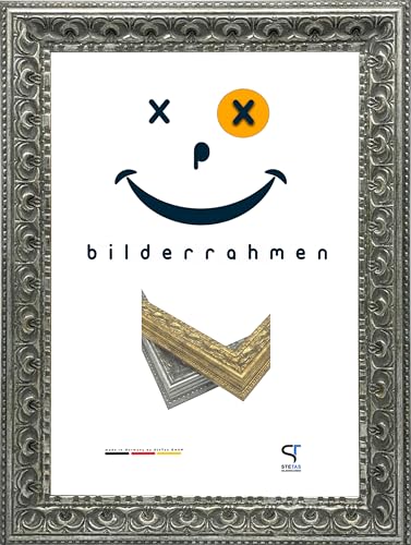 Bilderrahmen Barock | Silber mit Ornament/Verzierung | 50 x 60 cm | Happy Frame Barock | Acrylglas | Fotorahmen | Kunststoffrahmen | Made in Germany von SteTas