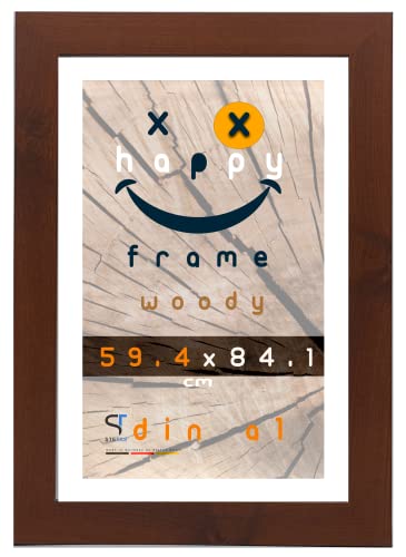 SteTas Bilderrahmen DIN A1 59,4x84,1 cm Nussbaum | Happy Frame WOODY | Acrylglas | Holzrahmen in Nussbaum made in Germany von SteTas
