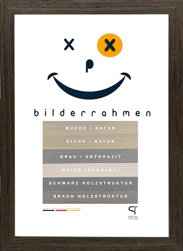 SteTas Bilderrahmen Basic | Braun mit Holzmaserung | 20 x 25 cm | Happy Frame Basic | Acrylglas | Fotorahmen | Echtholz - Massiv | Made in Germany von SteTas