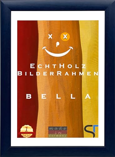 SteTas Bilderrahmen Bella | Dunkelblau/Holzmaserung | 20 x 50 cm | Happy Frame | Acrylglas | Holzrahmen | Fotorahmen | Posterrahmen von SteTas