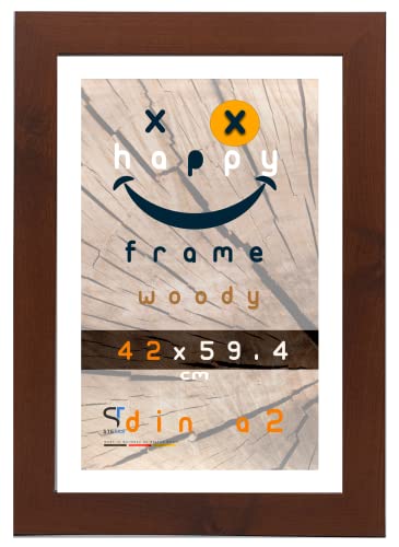 SteTas Bilderrahmen DIN A2 42x59,4 cm Nussbaum | Happy Frame WOODY | Acrylglas | Holzrahmen in Nussbaum made in Germany von SteTas
