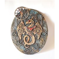 Exklusive Steampunk Auf Leinwand Handgefertigt, 3D Wandbilder, Wanddekoration, Moderner Vintage-Look, Loftwohnung Drache von SteaMax