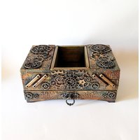 Exklusive Steampunk Holztasche, Holzkiste, Werkzeugkiste, Kiste Für Kleines Werkzeug, Geschenkbox, Nähkästchen von SteaMax