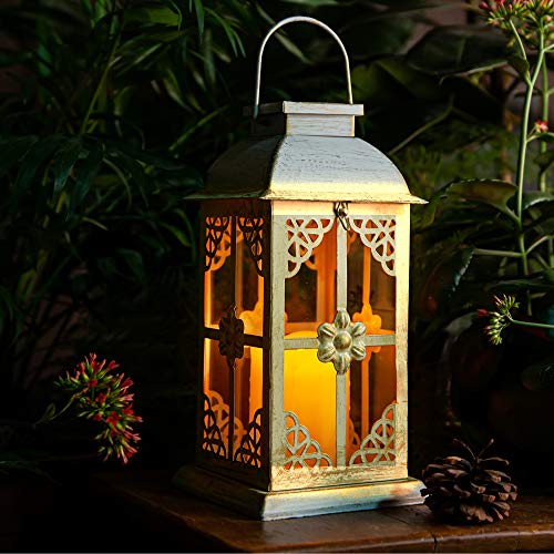 Solar Laterne für außen mit hell flackernder LED Deko Kerze, Tisch und Hängelampe, extra Metall Laterne im Antik-Stil,Solar Laterne weiß mit glas Fenster, 14x14x28cm, Solarlampen für außen wetterfest Solar Laterne für außen mit hell flackernder LED Deko Kerze, Tisch und Hängelampe, extra Metall Laterne im Antik-Stil,Solar Laterne weiß mit glas Fenster, 14x14x28cm, Solarlampen für außen wetterfest von SteadyDoggie