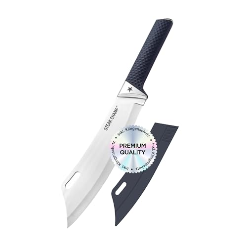 Steak Champ Kochmesser BBQ Pro, 22 cm: Scharfes Küchen- und BBQ Messer, aus hochwertigem Klingenstahl, handgeschärft, mit Anti-Rutsch-Griff von Steakchamp