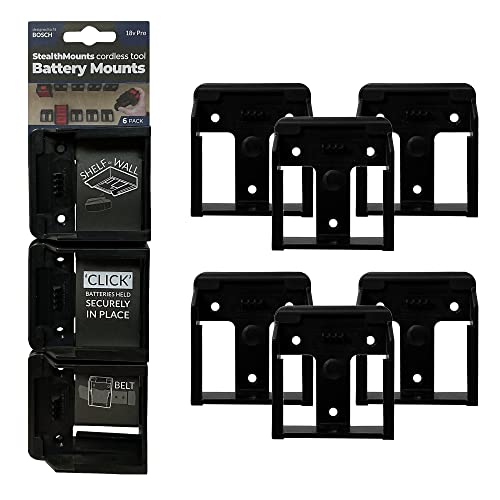 StealthMounts Akkuhalter für Bosch 18v | Kabellose Akkuhalterung für Bosch 18v Elektrowerkzeuge | 6er Pack | Schwarz Akku-Organizer für Bosch 18v von StealthMounts