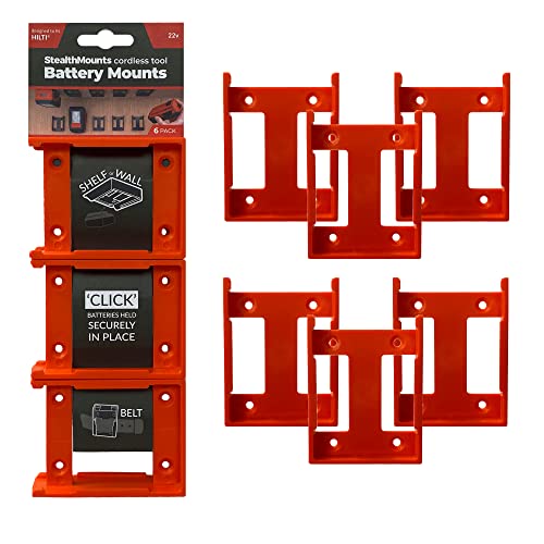 StealthMounts Akkuhalter für Hilti 22v | Kabellose Akkuhalterung für Hilti 22v Elektrowerkzeuge | 6er Pack | Orange Akku-Organizer für Hilti 22v von StealthMounts