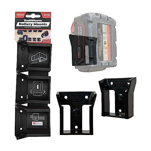 StealthMounts Akkuhalter für Milwaukee M18 | Kabellose Akkuhalterung für Milwaukee 18V Elektrowerkzeuge | 6er Pack | Schwarz Akku-Organizer für Milwaukee von StealthMounts