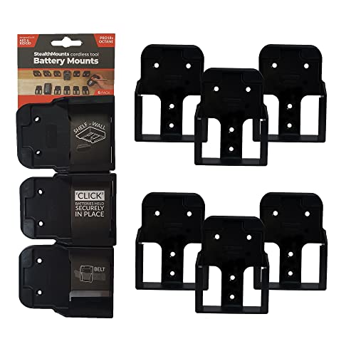 StealthMounts Akkuhalter für Ridgid 18v | Kabellose Akkuhalterung für Ridgid 18v Elektrowerkzeuge | 6er Pack | Schwarz Akku-Organizer für Ridgid 18v von StealthMounts