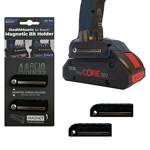 StealthMounts Bosch 18v Schwarz magnetischer Bit-Halter | Bit Organizer für Bohrer | Idealer Bit-Halter für Bosch 18v-Bohrer und -Schlagschrauber (2er Pack) von StealthMounts