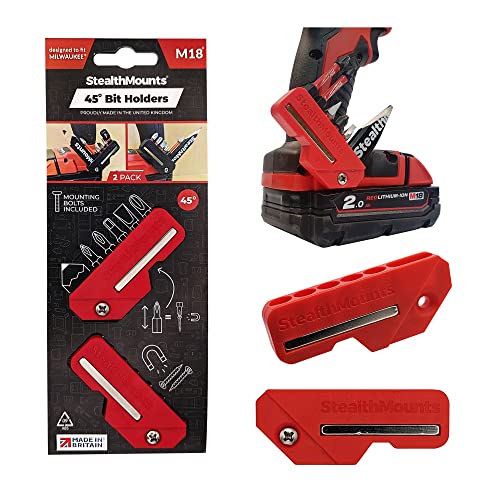 StealthMounts Milwaukee M18 45° Rot Magnetischer Bit-Halter | Bit Organizer für Bohrer | Idealer Bit-Halter für Milwaukee M18-Bohrer und -Schlagschrauber (2er Pack) von StealthMounts