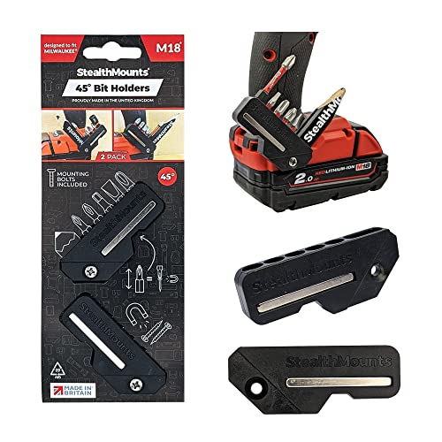 StealthMounts Milwaukee M18 45° Schwarz Magnetischer Bit-Halter | Bit Organizer für Bohrer | Idealer Bit-Halter für Milwaukee M18-Bohrer und -Schlagschrauber (2er Pack) von StealthMounts